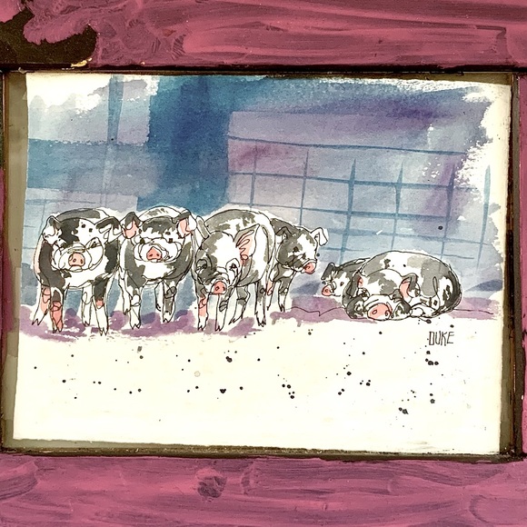 B. Duke Original Watercolor - Barnyard Pigs